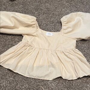 The Post Cream Puff Sleeve Peplum Blouse